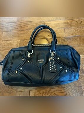 Y2K Guess Black Leather Bag with Silver Hardware